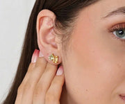 Dainty citrine and green amethyst stud earrings for women gold plated minimalist everyday jewelry